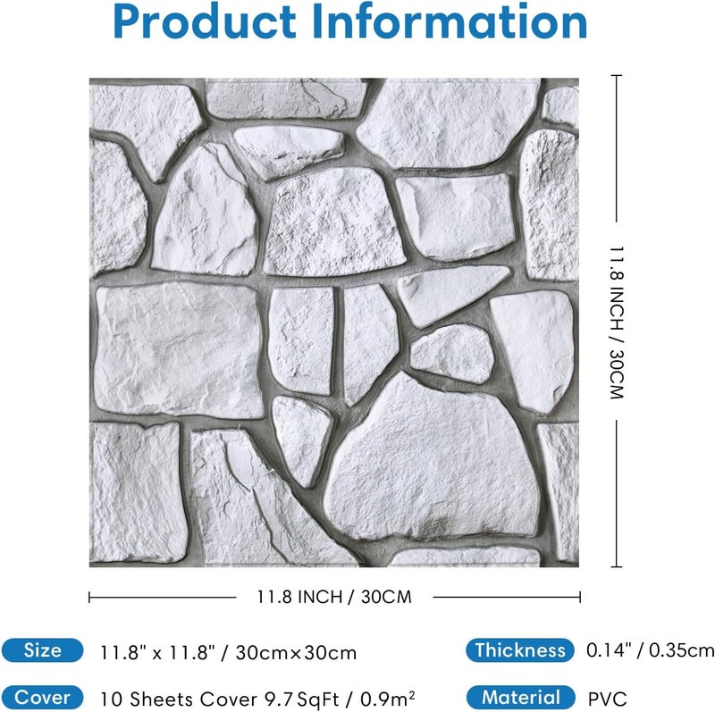 COMSTICKC 3D Wall Panels,Faux Gray Stone Peel and Stick Wall Panels,10 Pcs of 12"X12",Ultra-Light Thin PVC Whitewash Adhesive Irregular Rocks Stone Backsplash Interior Decor,Paintable Decorative Tiles - Image 5
